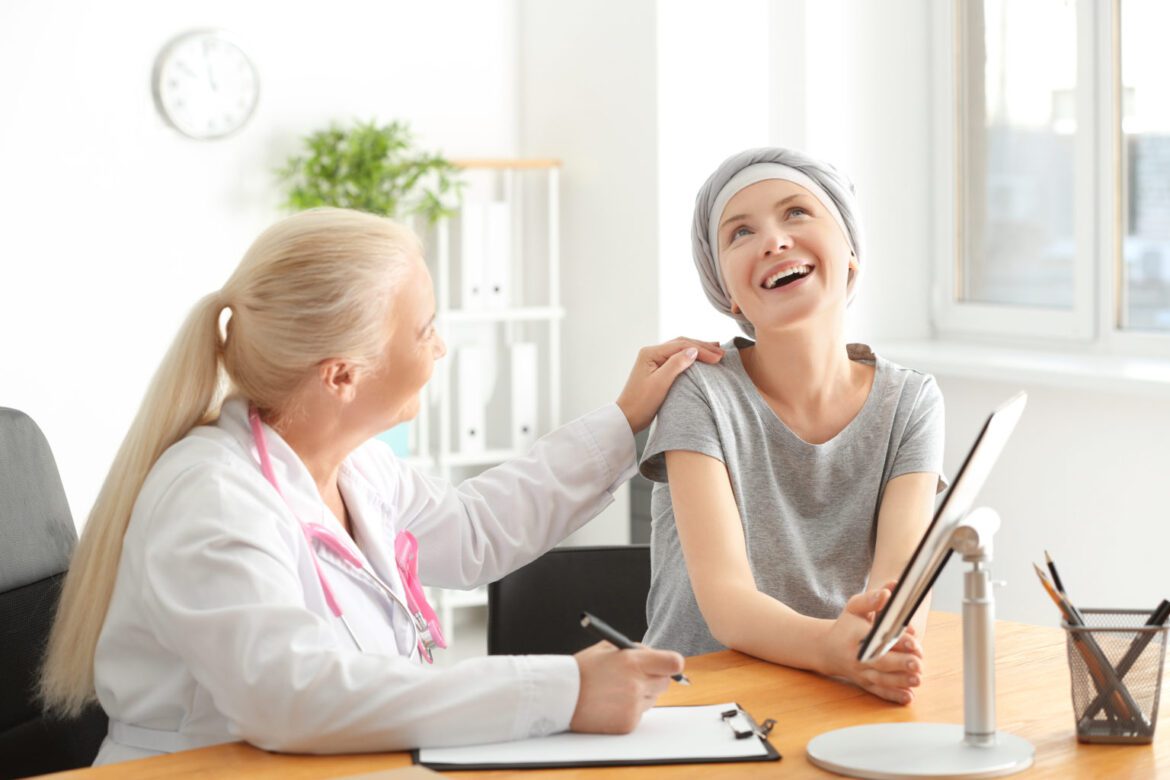 Woman after chemotherapy visiting doctor in hospital